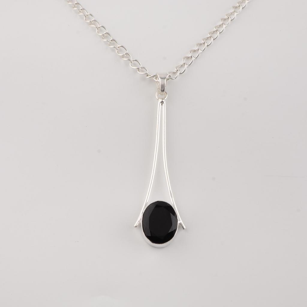 Black Onyx Gemstone 925 Sterling Silver Handmade Jewelry Women Pendant 1.79" For Thanksgiving Gift PP-69-16