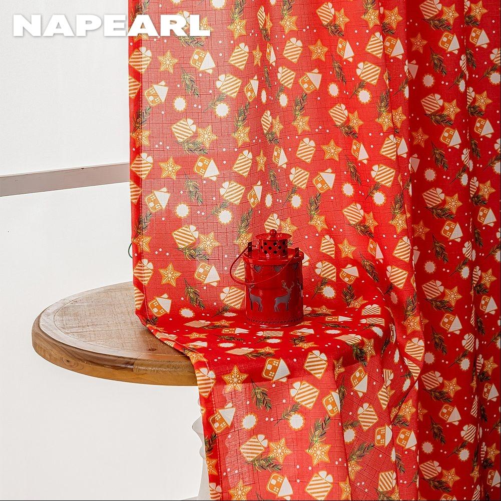 1PC NAPEARL Christmas Style Semi Blackout Curtains Cartoon Patterned Red Printed Curtains for Living Room Bedroom Balcony Window Home Decor