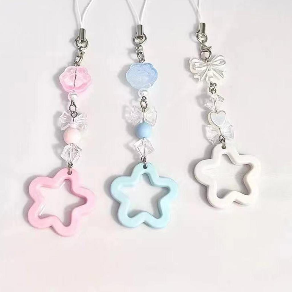 Multicolor Phone Lanyard Star Pendant Keychain Colorful Beaded Keyring Stylish Cellphones Straps Bag Charm Accessory