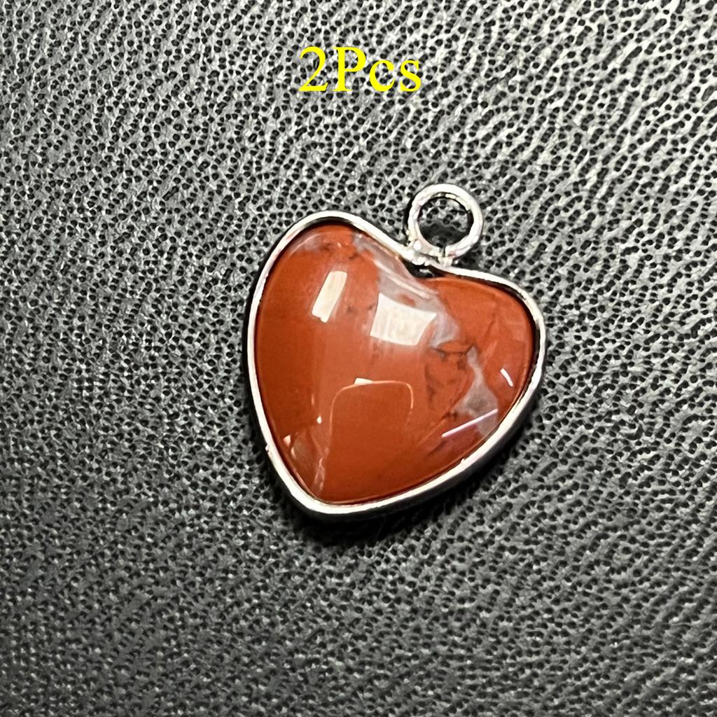 2 Stück, Energie Naturstein Anhänger mit silberfarbenem Rand, Spirituelle Heilung Kristall Herz Edelstein Charms für Schmuckherstellung DIY Basteln 15mm