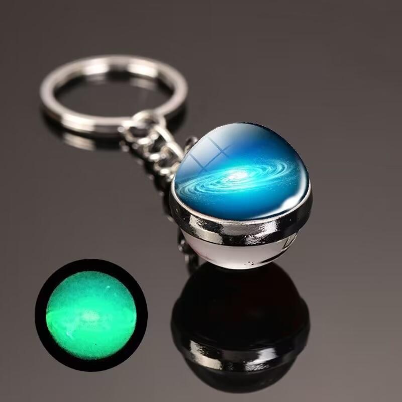 Glow In The Dark Solar System Planet Key Chain Nebula Luminous Key Ring Moon, Earth, Sun, Double-sided Glass Ball, Keychain Gift