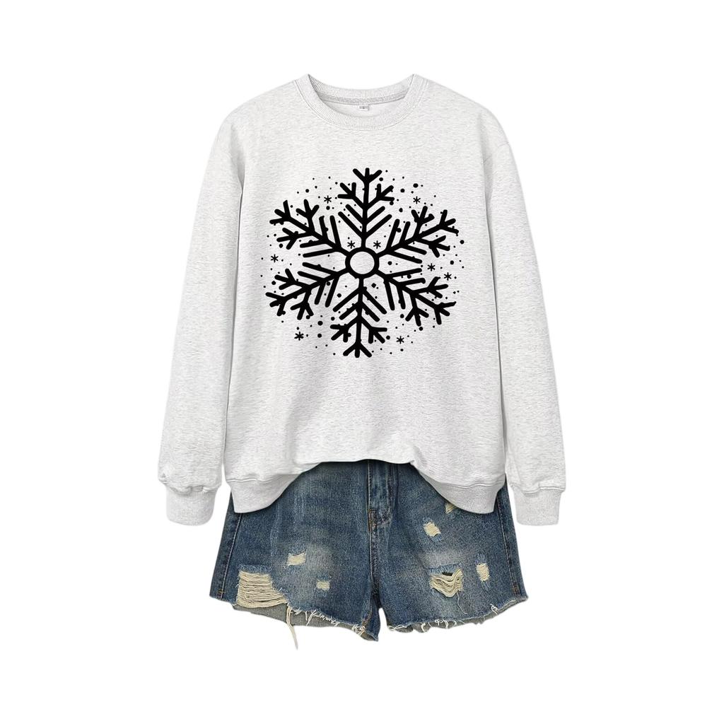 Women's Loose Comfortable Casual And Fashionable Round Neck Snowflake Pattern Printing Long Sleeved Sweatshirt