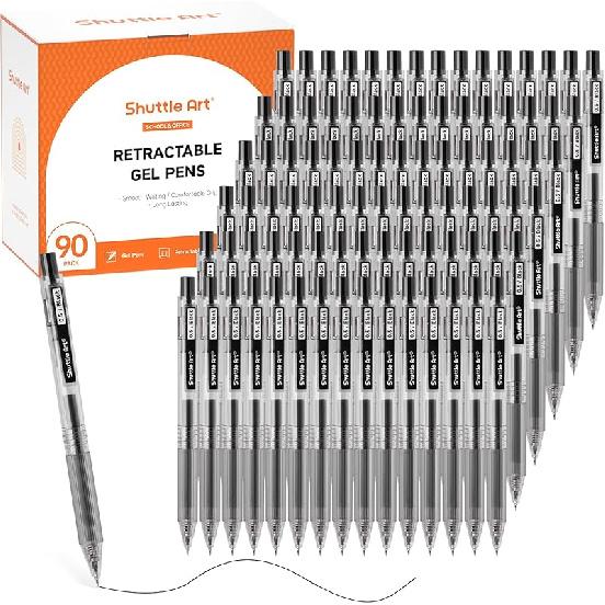 Shuttle Art Black Gel Pens, Ink Glide Series 15 Pack Retractable 0.5mm Fine Point Rollerball Gel Ink Pens Quick Drying Waterproof Smooth Writing with
