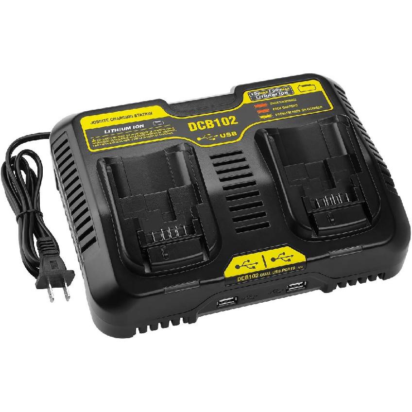 Зарядное устройство Energup 2-портовое DCB102 Замена для зарядного устройства Dewalt 12v/20v Совместимо с Dewalt 20v Max DCB200 DCB203 DCB125 DCB107 2-портовое