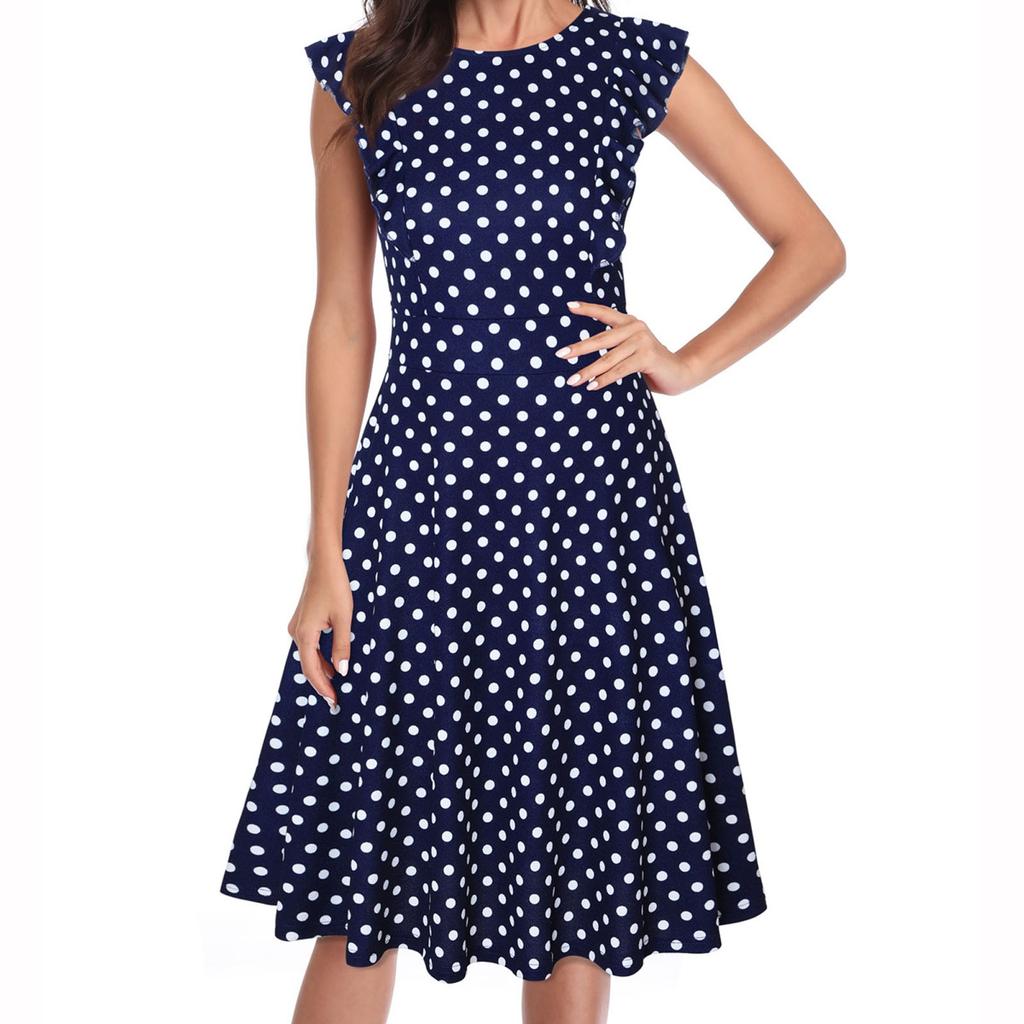 Spring And Summer New Women's Short-Sleeved Slim Print Retro Dress