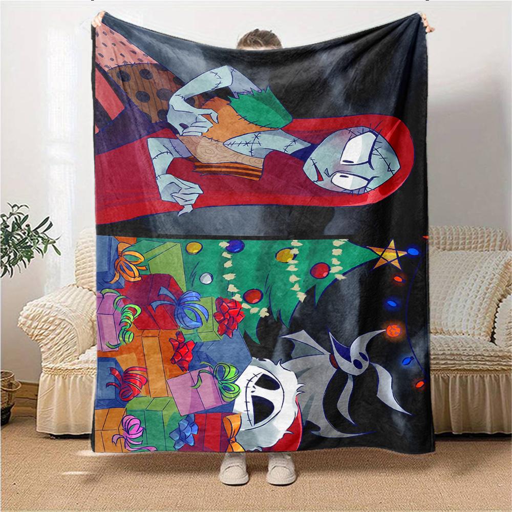 1Pc Christmas Jack Skellington Blanket Soft Throw Blanket For Home Bedroom Bed Sofa Travel Office Solid Christmas Blanket