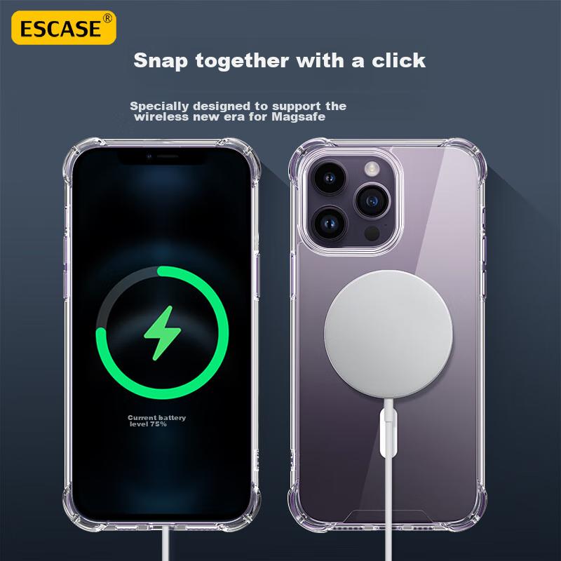 ESCASE IPhone 14 Pro Max Case with MagSafe Magnetic Charging, Ultra-Thin Airbag Shockproof Clear Protective Cover for Men And Wome
