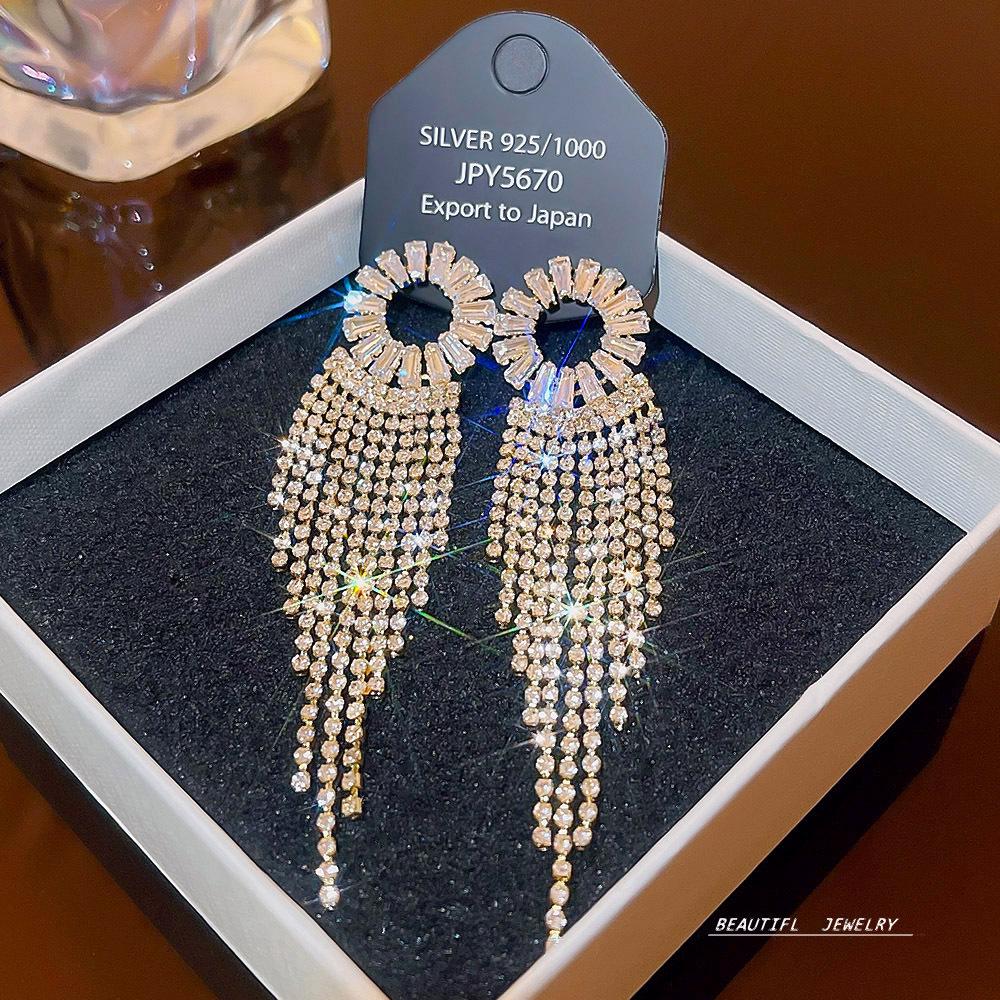 925 Silver Needle Tassel Pearl Earrings: High-End Celebrity Design for Women
