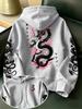 Japanese Dragon Cherry Blossom Kanji Tokyo Print Men's Hoodie with Loose Pockets, Fleece, Street Style, Versatile Autumn and Winter Pullover.