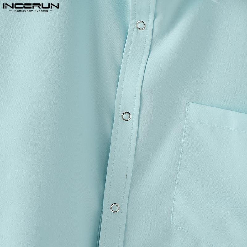 INCERUN Oversized Lapel Neck Short Sleeve Pocket Buttons Causal Shirts Tops