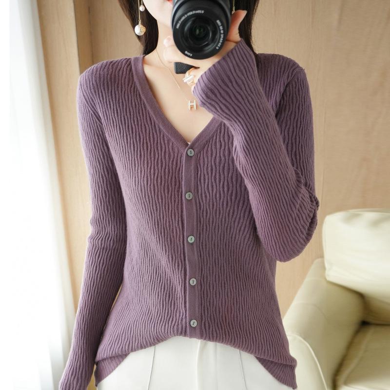 Women S Slim Fit V Neck Long Sleeve Knit Cardigan Pullover