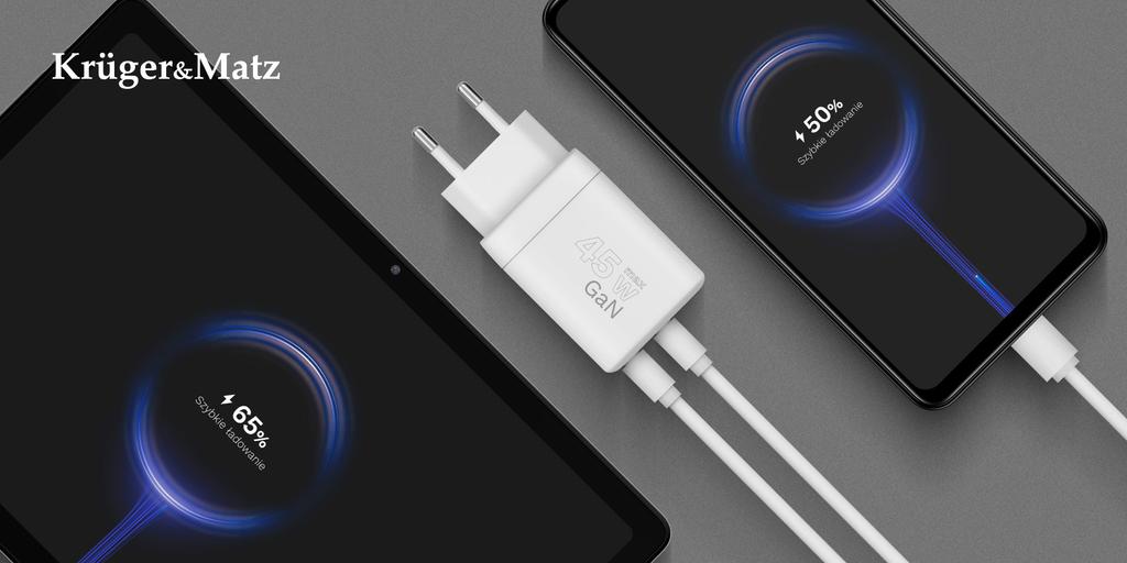 GAN 45W Power Delivery Szybkie ładowanie Kruger&Matz Szybka ładowarka