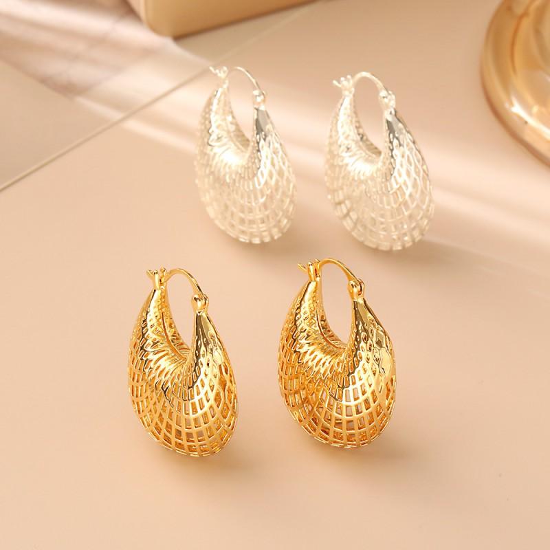 Geometric Hollow U-Shape Earrings Women Gold Plated Copper Minimalist Fashion Ear Studs