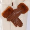 Faux Fur Trim Winter PU Leather Gloves Fluffy Cycling Windproof Gloves  Women