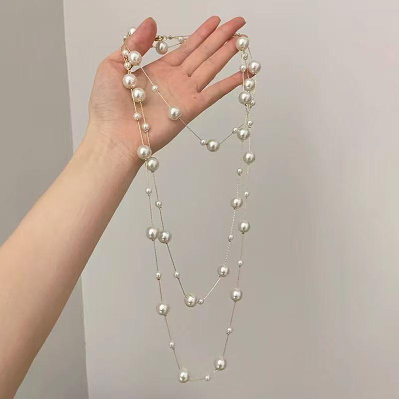 Pearl sweater chain necklace women s new light luxury high-end long multi-layer stacked summer neck chain