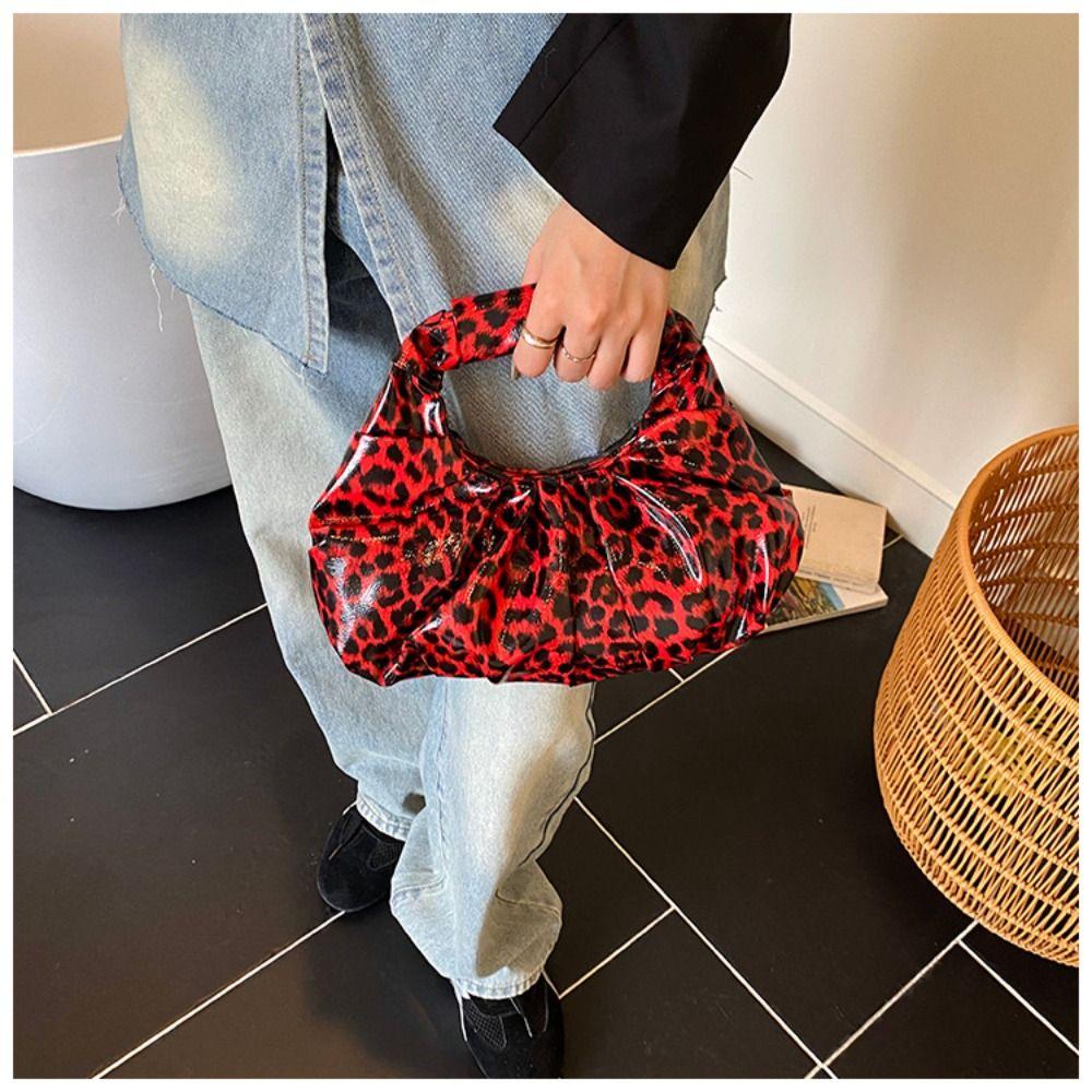 Pu Leopard Print Handbag Black Crescent Bag Simple Pu Leather Handbag  Make Up Bag