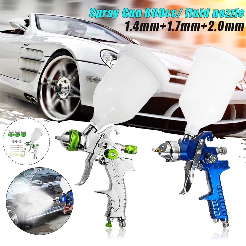 Professional Gravity Feed HVLP Spray Gun with 3 Fluid Tips 1.4mm, 1.7mm, 2.0mm