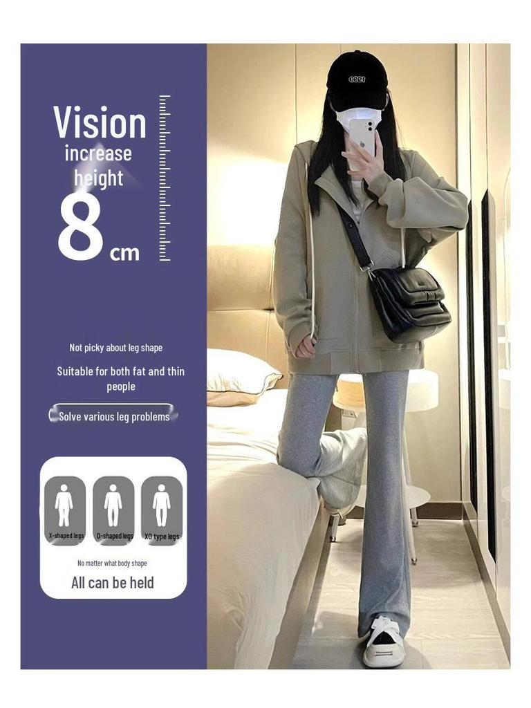 Petite Women's High-Waist Dark Grey Micro-Flare Sweatpants (150cm) - American Style, Spring/Autumn