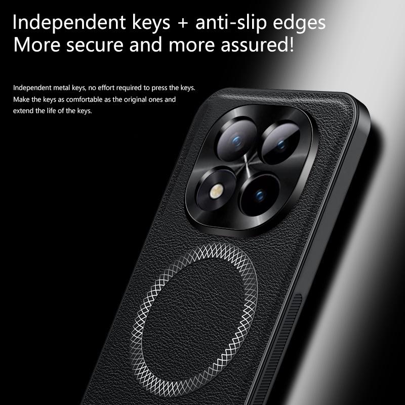 For Redmi Note 15 14 13 Pro Plus High End Leather Metal Magnetic Ring Phone Case