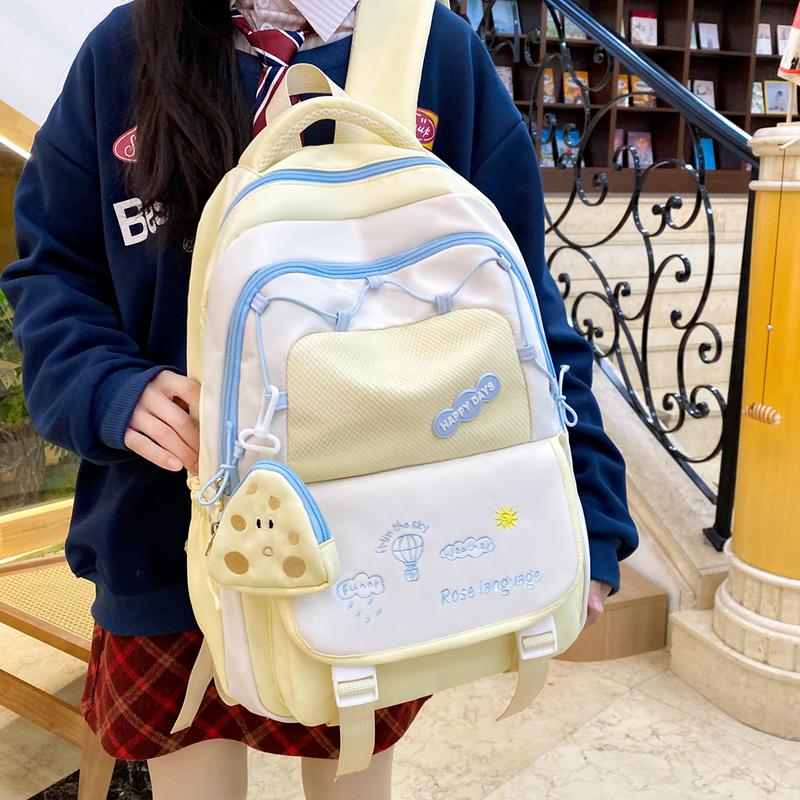 Three-Piece Backpack Set Color Block Student Schoolbag Girl Large Capacity Backpack