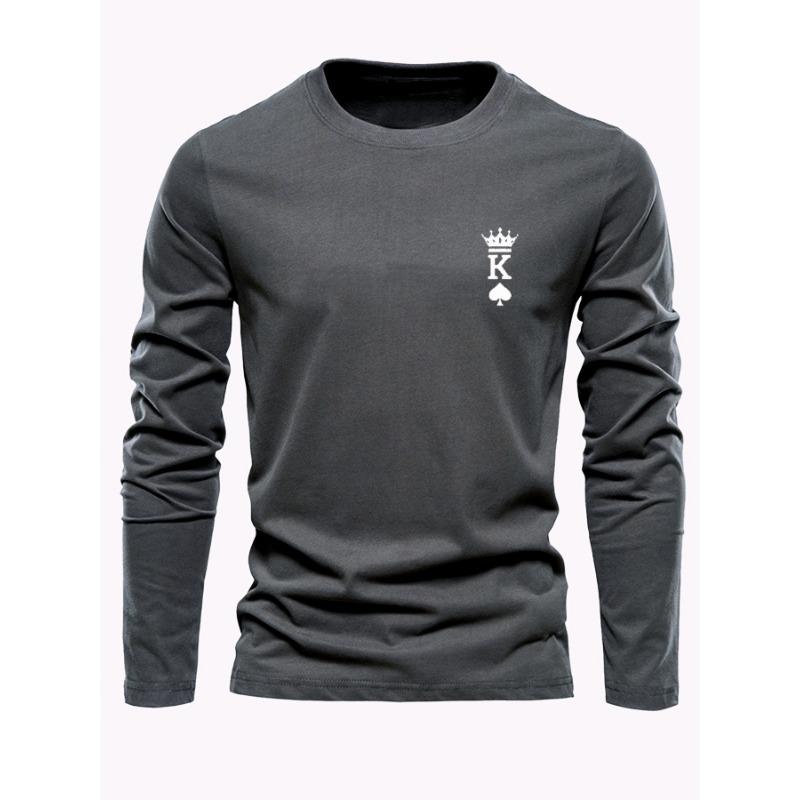 Men's Long Sleeved Round Neck Loose Casual KING Pattern Printed Spring and Autumn Versatile T-Shirt Top