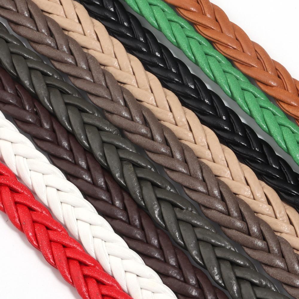 5m/lot 8mm Braided Genuine Leather Cords Colored Flat Leather Rope For Handmade Bracelet Making Finding DIY Necklace Accessories
