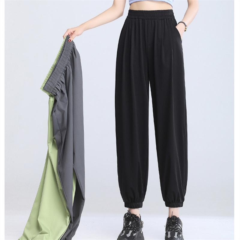 Spring Summer High Waist Casual Trousers Elastic Waist Loose Casual Sweatpants Wide-Leg Pants Basic Soft Cotton Bloomers Female