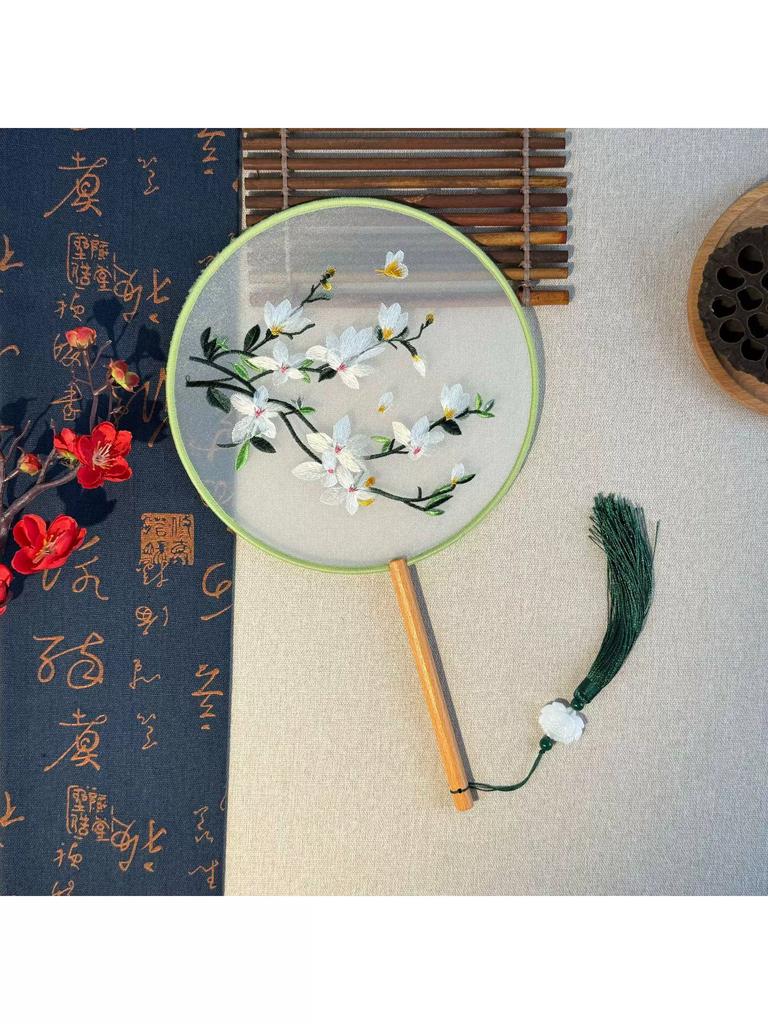 Embroidered Round Fan, Traditional Fan, Fan Dance, Classical Dance, Double-Sided Embroidery, Special Business Gift