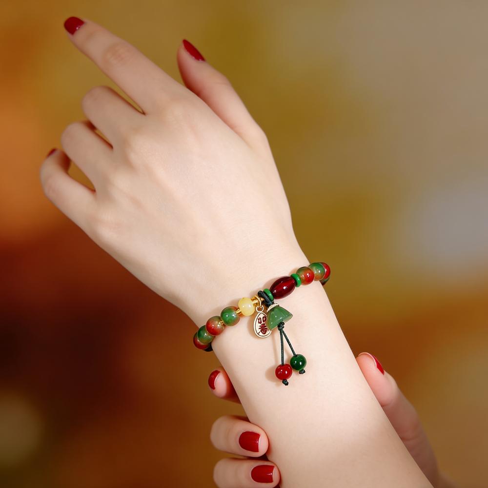 New Chinese Colorful Beaded Bracelet For Women Vintage Natural Stone Ethnic Handmade Chain Hand Rope Bracelet Jewelry Gift