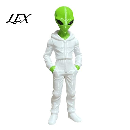 3D Printed Alien Figurine Wearing Hoodie Statue, Green Figurine, Collectible Sci-fi Street Style Decor Sculpture, Sci-Fi Desktop Decoration белый