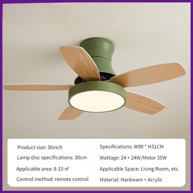 

36/42/48 дюймовый электрический потолочный вентилятор с полным спектром света, потолочный вентилятор из цельного дерева, светодиодный потолочный вентилятор без звука для спальни Green 36 Inch-A