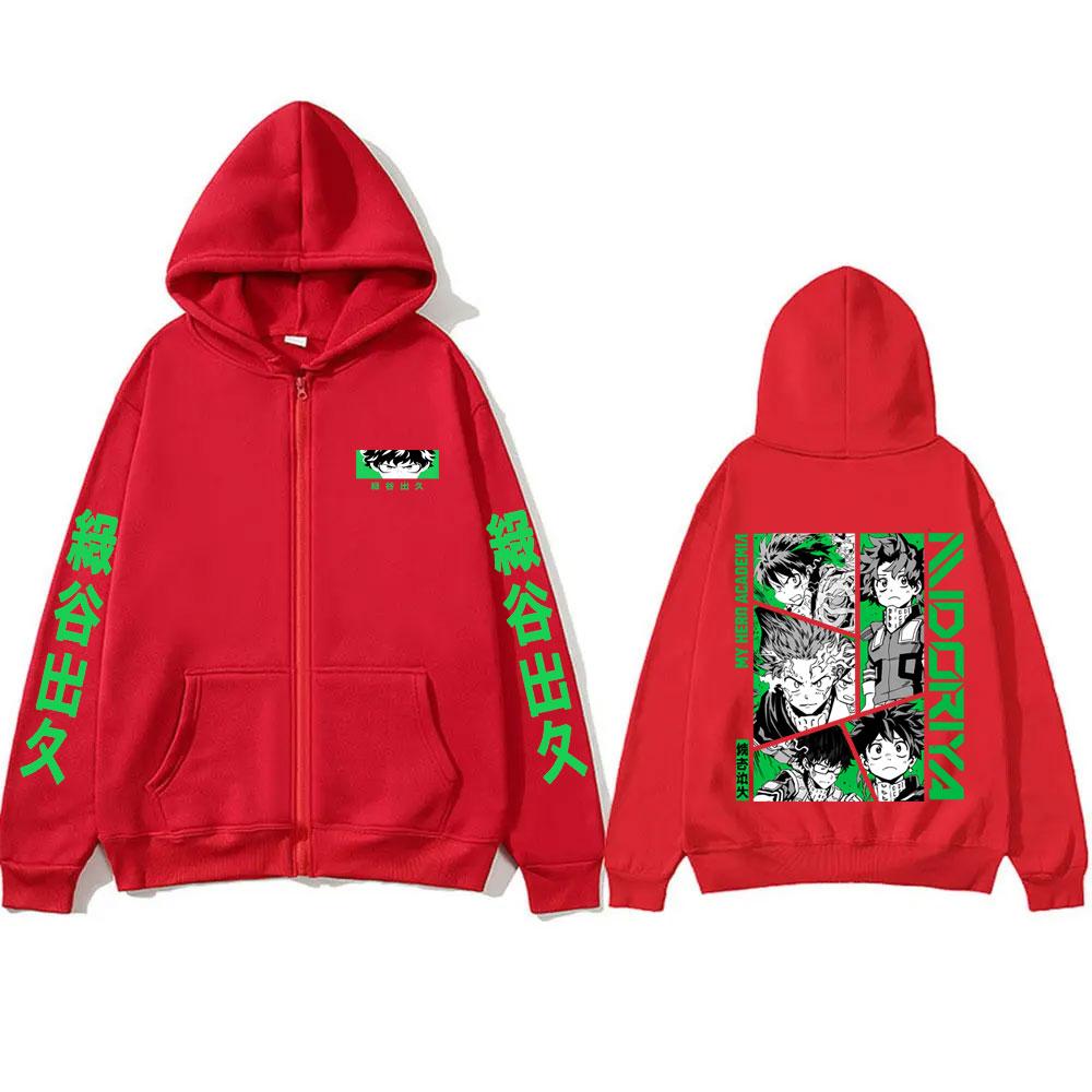 Anime My Hero Academia Midoriya Izuku Merch Zipper Hoodie Men Women Casual Vintage Oversized Zip Up Jacket