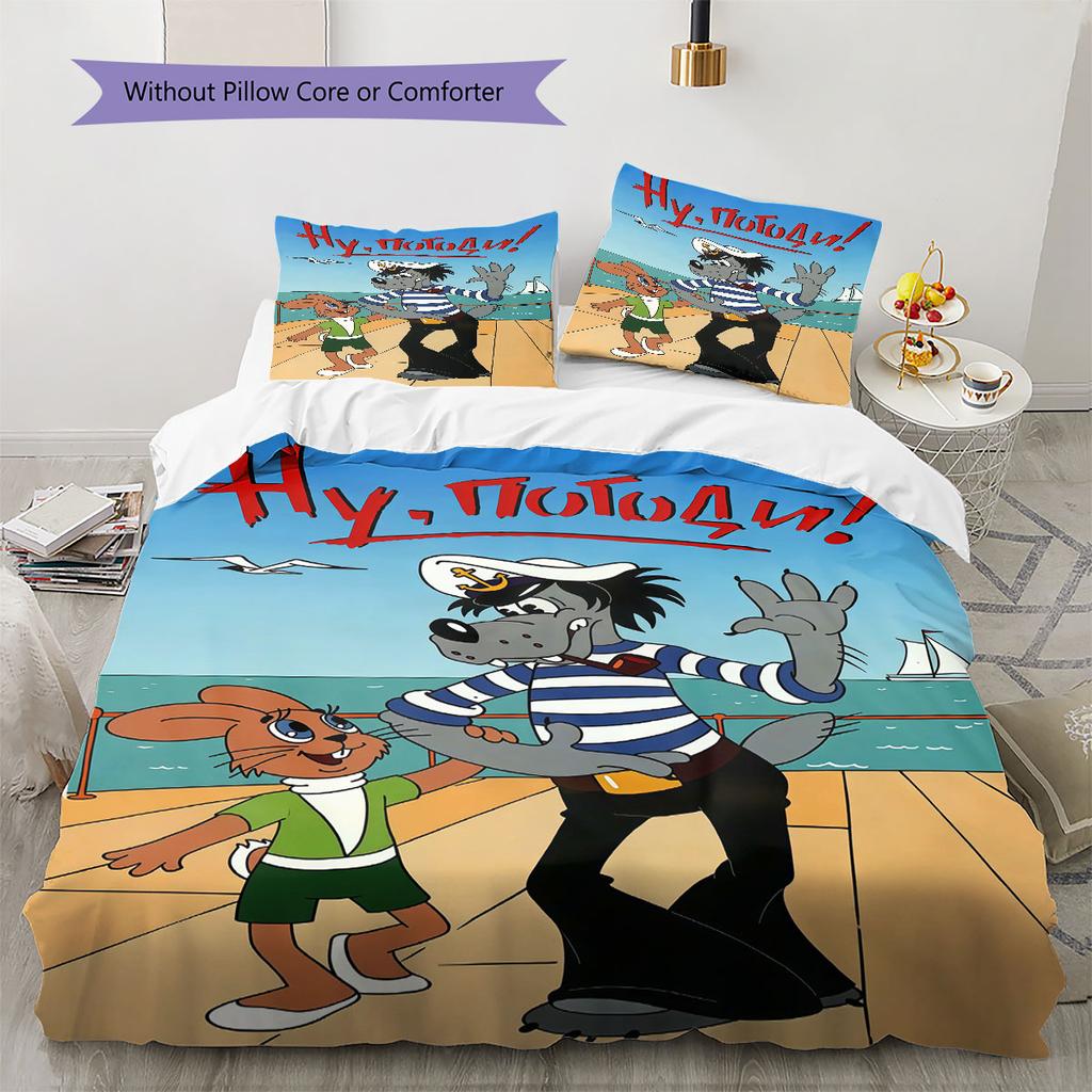 Nun, warte! Bettwäsche Steppdecke Set Bettbezug Kissenbezug Heimdekoration Geburtstagsgeschenk (1 Bettbezug + 2 Kissenbezüge, ohne Füllung)
