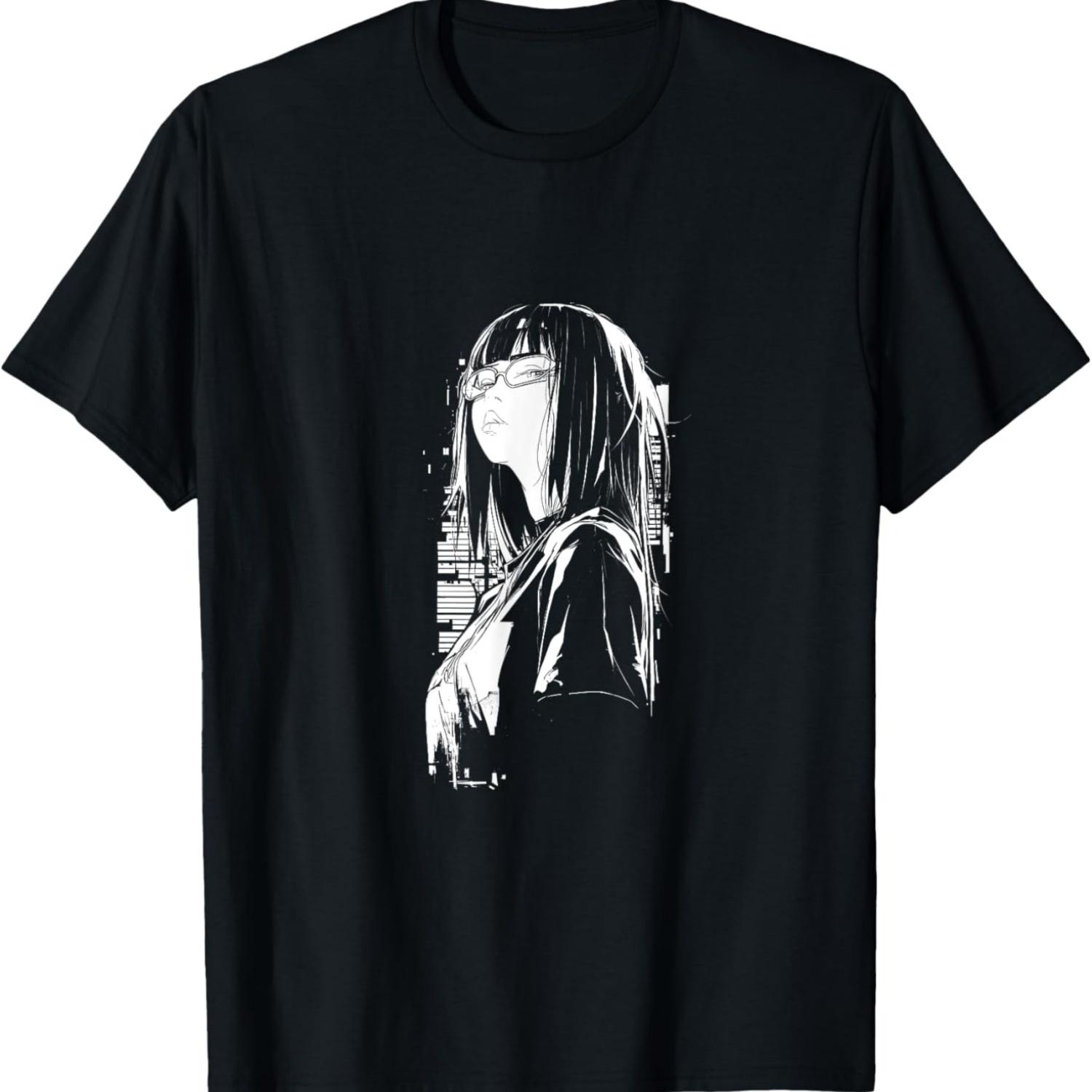 Cyberpunk Anime Girl V (Black and White) T-Shirt S чёрный