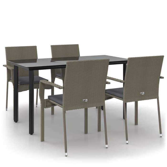 VidaXL Garden Dining Furniture and Cushions 5 Pcs Black and Grey 3185139