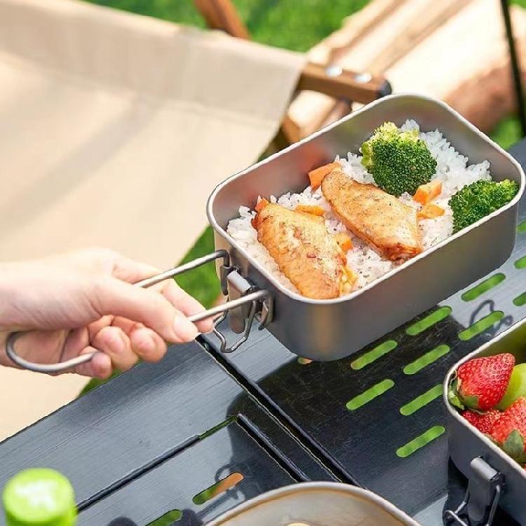 Metal Alloy Camping Bentos Container Portable Bentos Box Rectangle Lunch Box Outdoor Camping Picnic Cookware