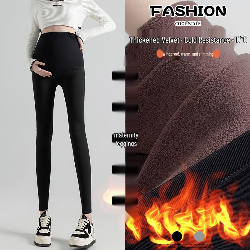 Maternity Sharkskin Leggings: Butt-Lifting, Velvet-Lined, No-Belly-Tightness Yoga Pants for Autumn & Winter.