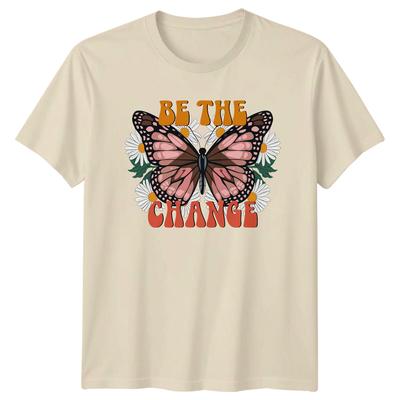 Be The Change Butterfly Floral Nature Graphic TShirt Retro Design