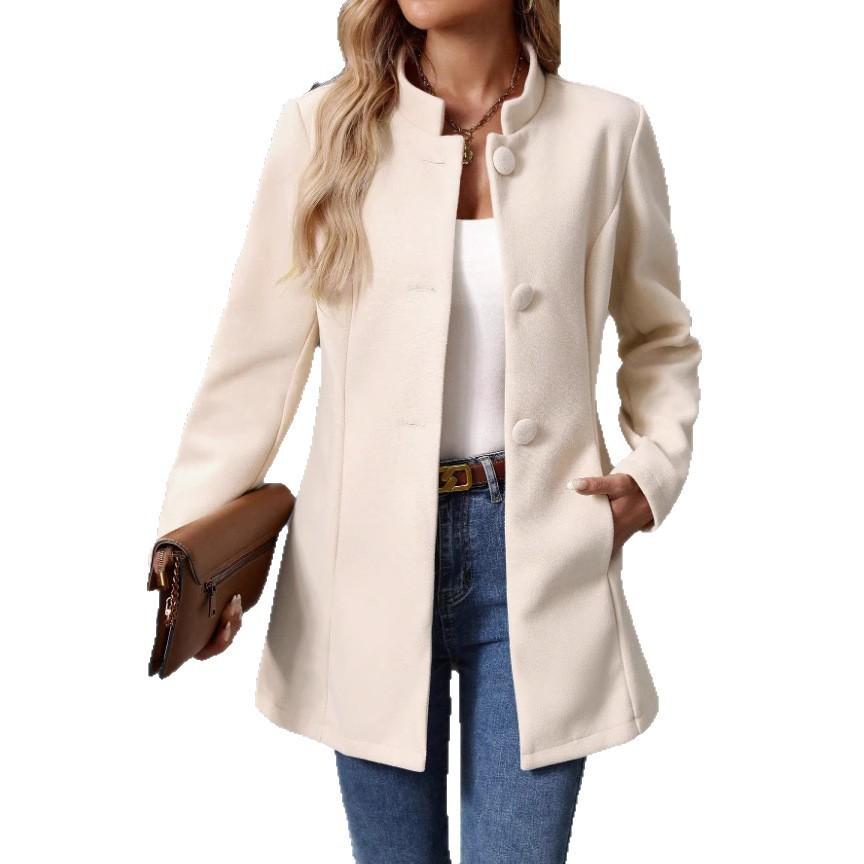 Women's Casual Turtleneck Long Woolen Coat Foreign Trade Autumn and Winter New Coat