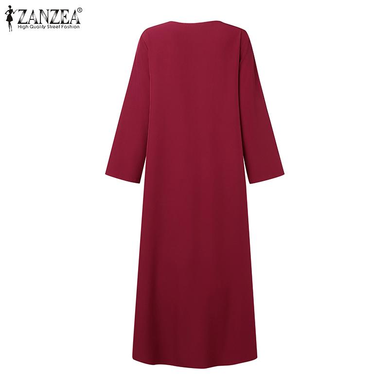 ZANZEA Damen Lässig O-Ausschnitt Locker Langarm Patchwork Langes Kleid