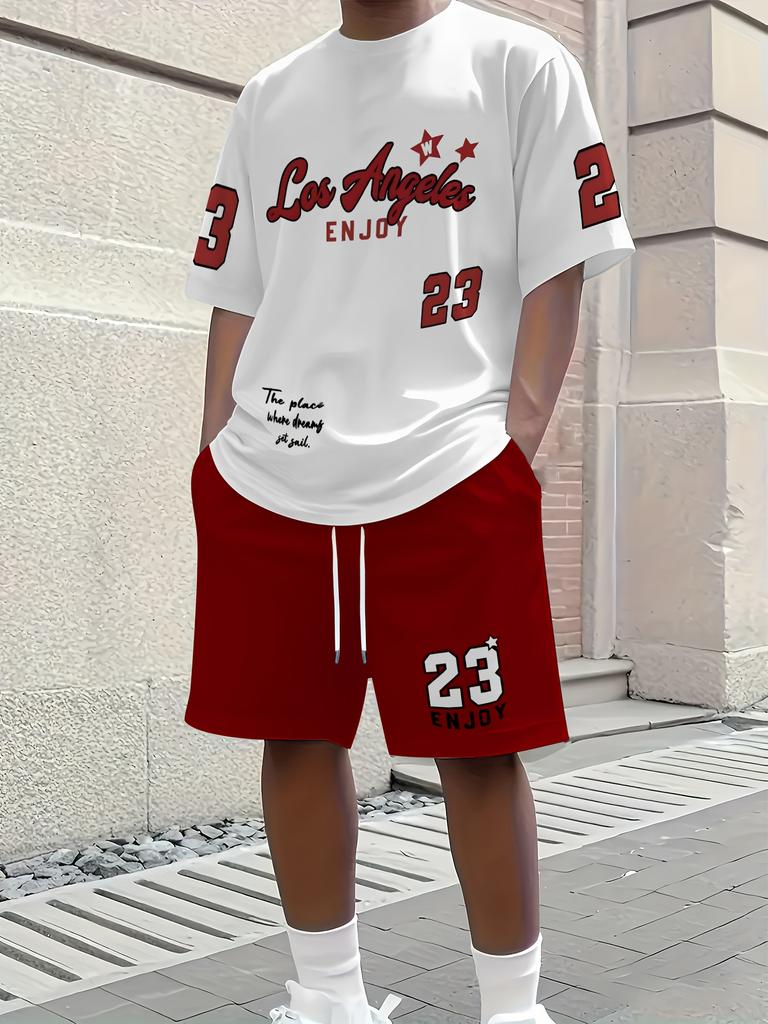 Men's Outdoor Clothing Set Summer Trend Fashion Short-sleeved Round Neck Creative Quick-drying Top T-shirt Suit