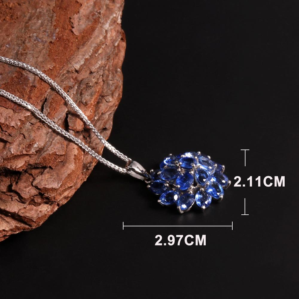 Luxus Natur Blauer Kyanit Edelsteine Anhänger Halskette Blumendesign 925 Silber Echtschmuck für Frauen Jubiläumsfeier Geschenk