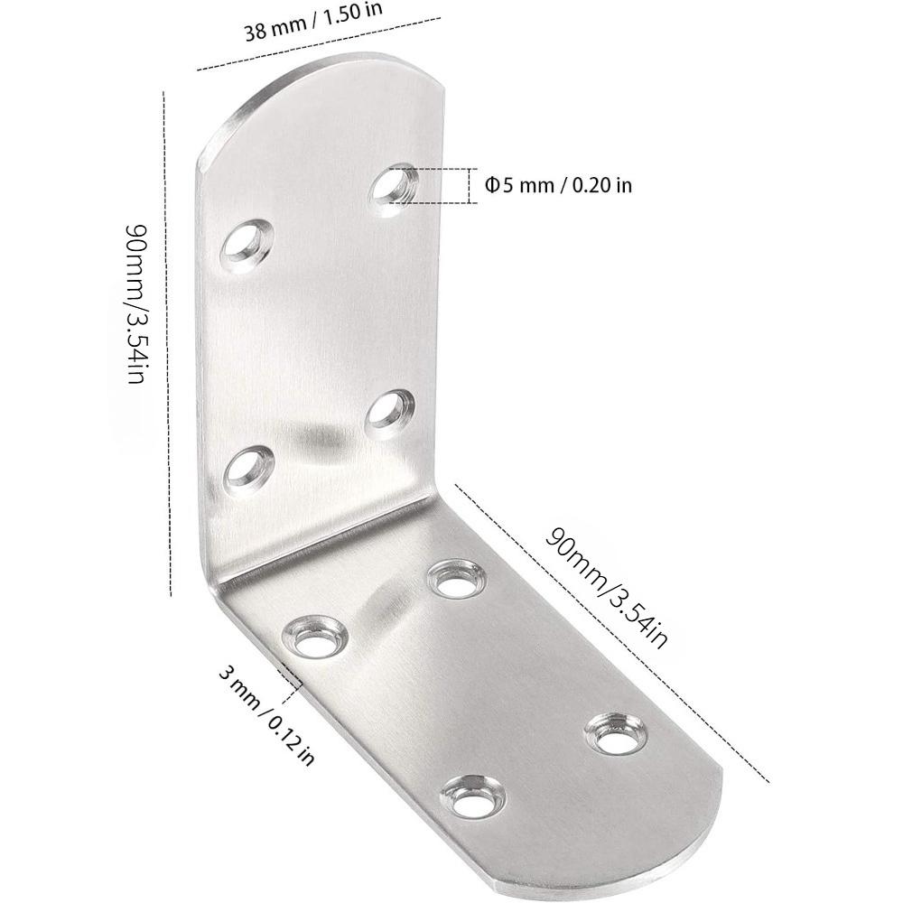 6Pcs Heavy Duty Stainless Steel L Bracket 90 Degree Angle Corner Support Bracket For Furniture Cabinet Shelf Wood Chair