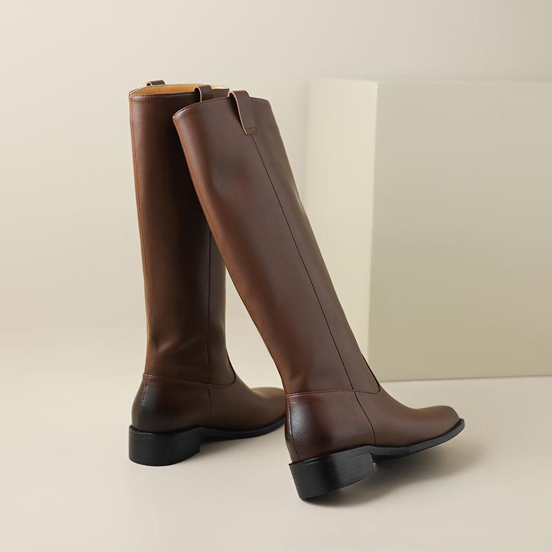 Women's Low Heel Boots Autumn and Winter New High Quality Thick Heel Cowhide Boots Comfortable Breathable Large Size Boots