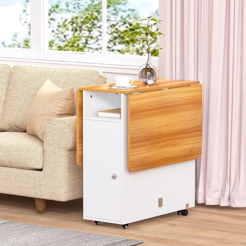 120x70x78cm Storage Table Folding Dining Table with Wheels Mobile Wood Foldable Side Table Shelf Extendable Dining Table