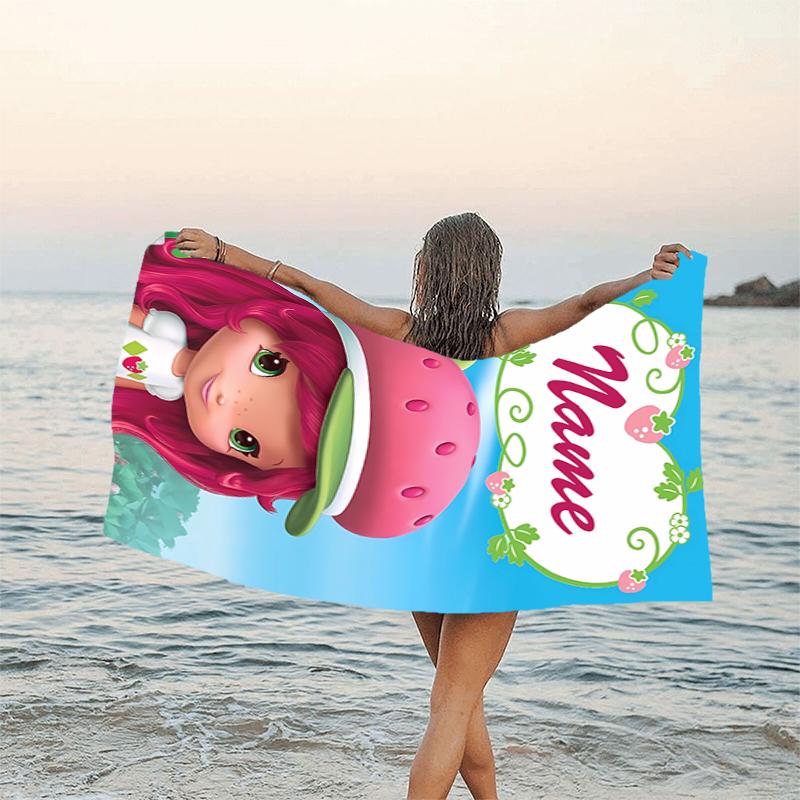1pc Strawberry Princess1 Beach Towel with Custom Name, Beach/Swimming/Bath/Picnic/Camping Towel, Suitable for Seaside Beaches
