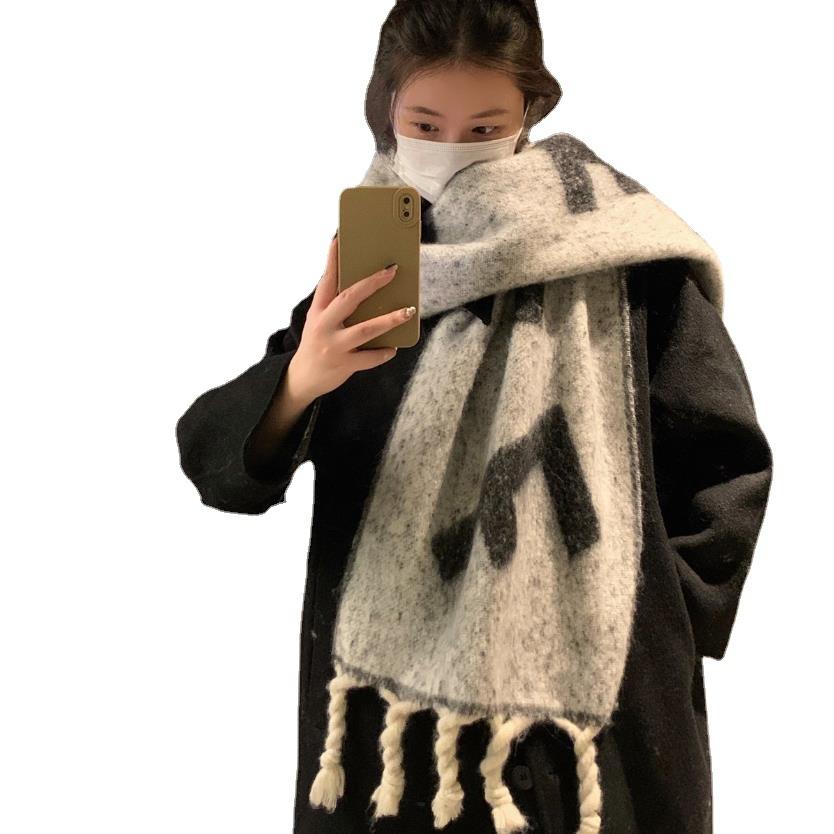 Winter Large Plaid Hemp Flower Braids Thickened and High End Couple Fashion Trendy Scarf To Keep Warm