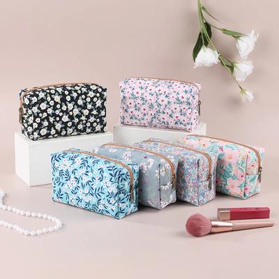 Hand-Make-up-Tasche mit Blumendruck für Damen, wasserdicht, für unterwegs, große Kapazität, Kulturbeutel für Damen, Aufbewahrungstaschen für Lippenstift und Make-up
