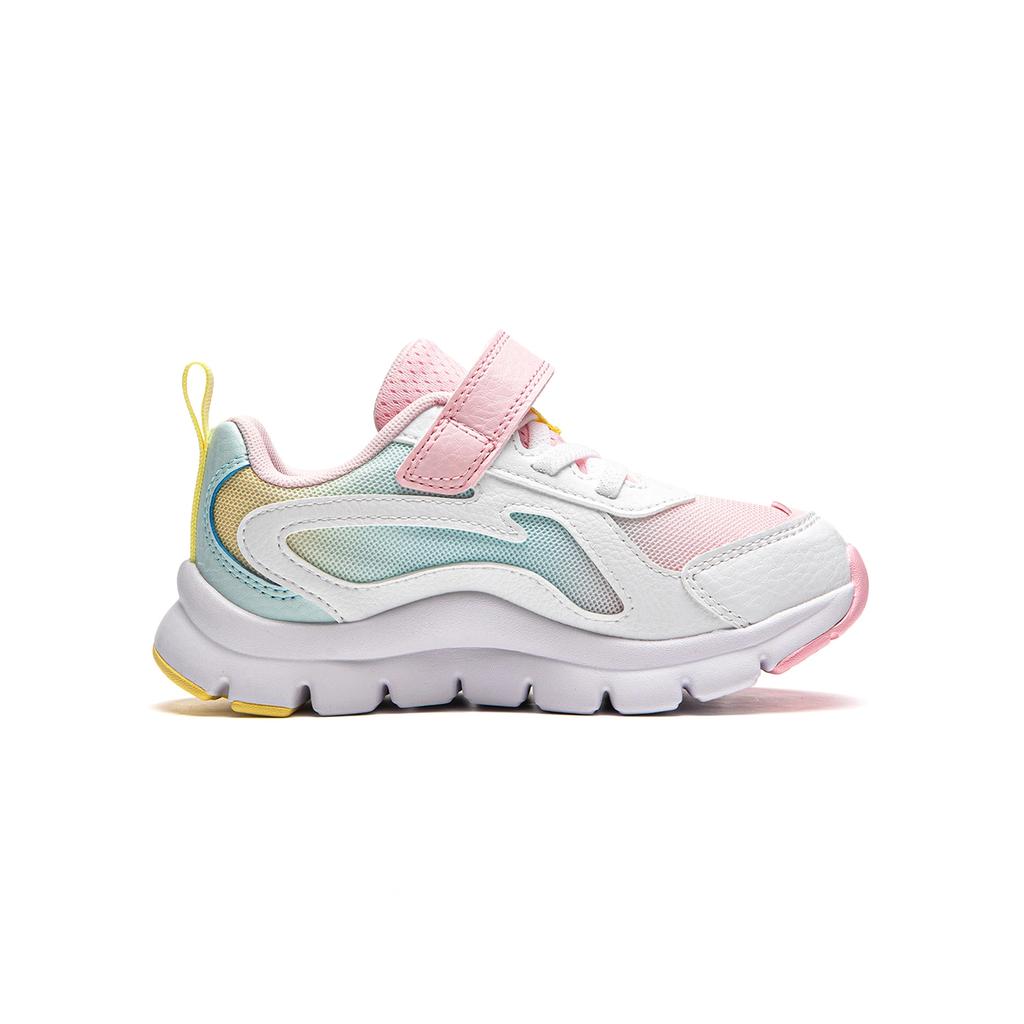 Li Ning Kids Starry Comfortable Lightweight Shock Absorbing Wear Resistant Low Top Casual Shoes Kids Casual Shoes White Pink YKNU028-6