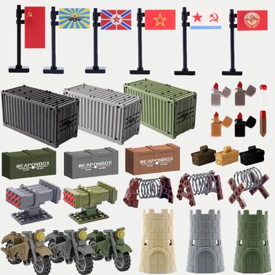 WO2 Militair Sovjet-Duits Vlag Bouwstenen Soldaat Figuur Barricade Container Sigaretten Accessoires Blokken Speelgoed